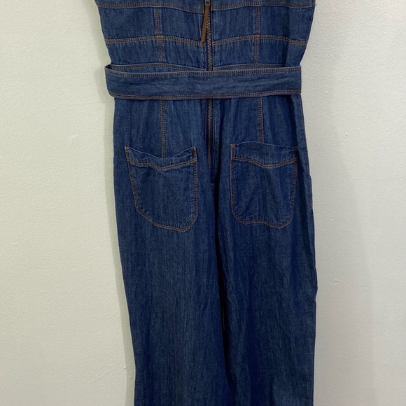 Anthro Pilcro Letterpress Wide Leg Overalls 6 Boho Hippie Belted Denim Jean - Picture 5 of 14